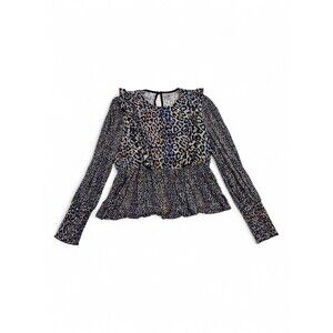 Blank London Leopard Ruffle Peplum Long Sleeve Blouse M
